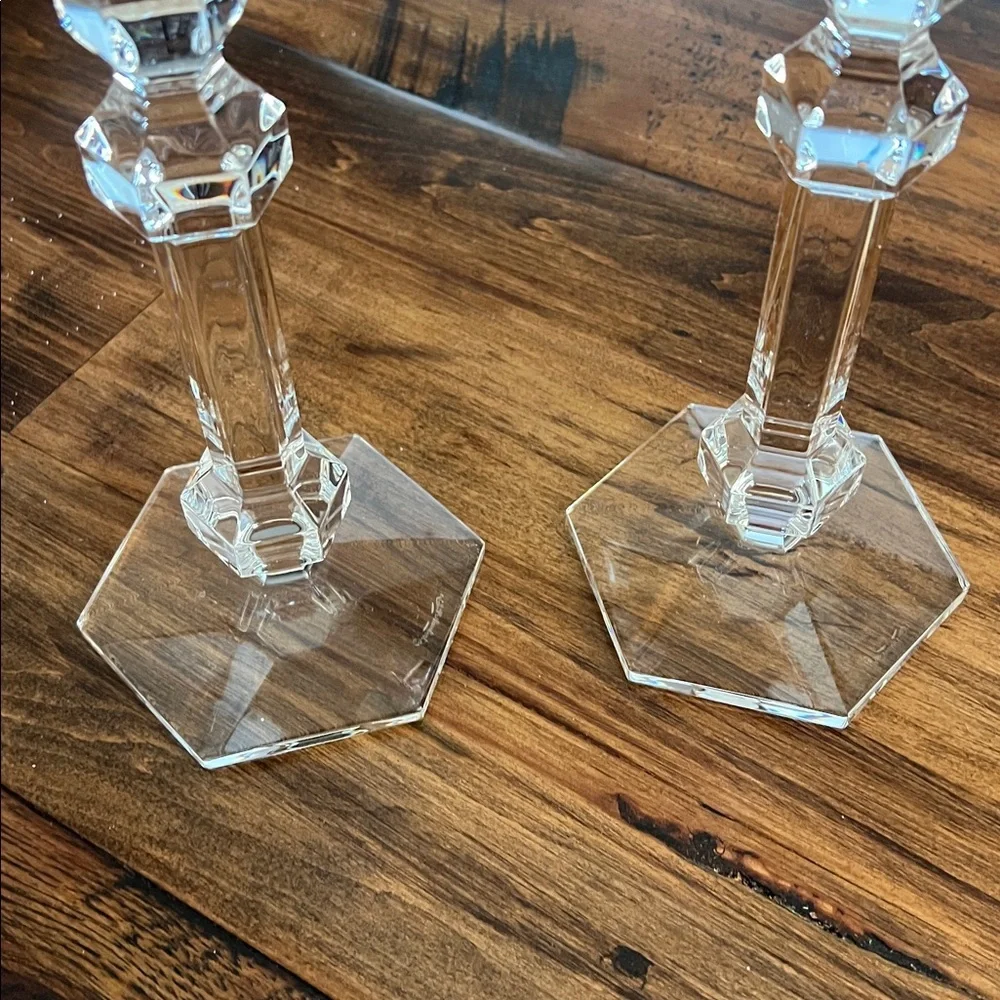 Vintage Pair of Val St. Lambert Gardenia Crystal Candlesticks Like New Signed